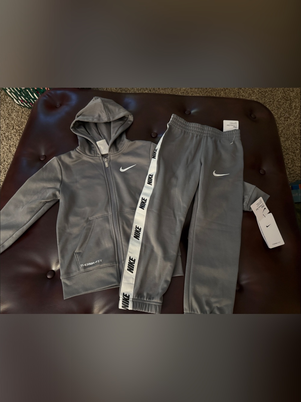 Nike Kids Gray Hooded Zip Jacket & Gray Joggers with Logo Tape